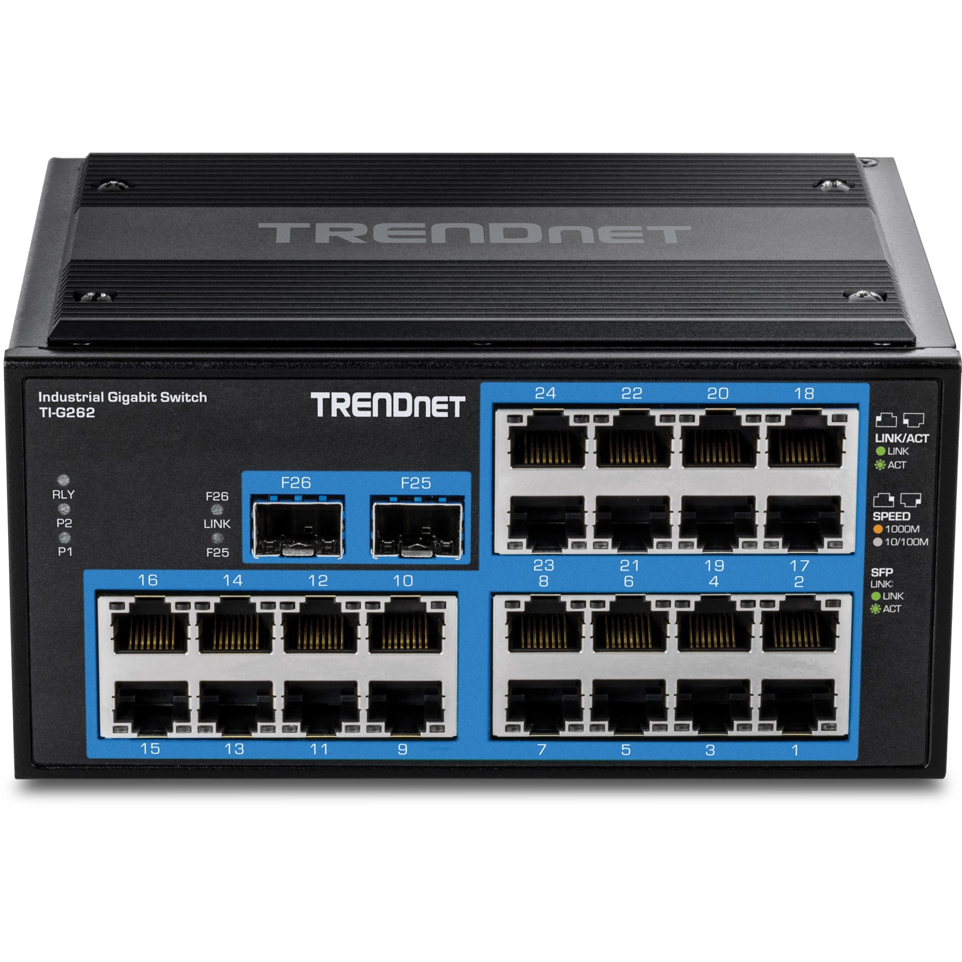 TRENDnet TI-G262 – Industrie-Switch – 24× 1G, 2× SFP, IP30, Hutschiene