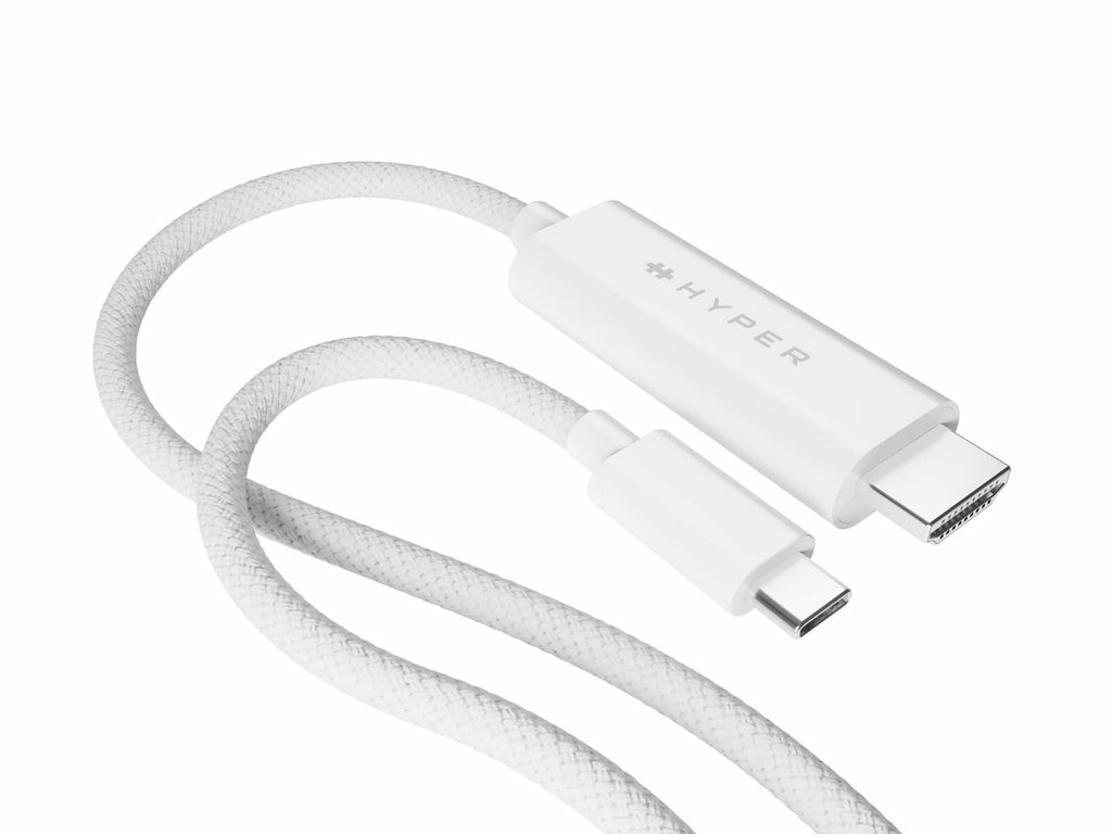 HYPER HD6007WHGL USB-C zu HDMI Kabel – HDMI 2.1a, HDCP 2.2, 2,5 m – Weiss