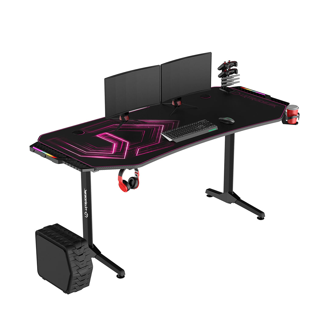 Ultradesk Frag XXL Gaming-Tisch – 165 × 75 cm, pink, Stahl