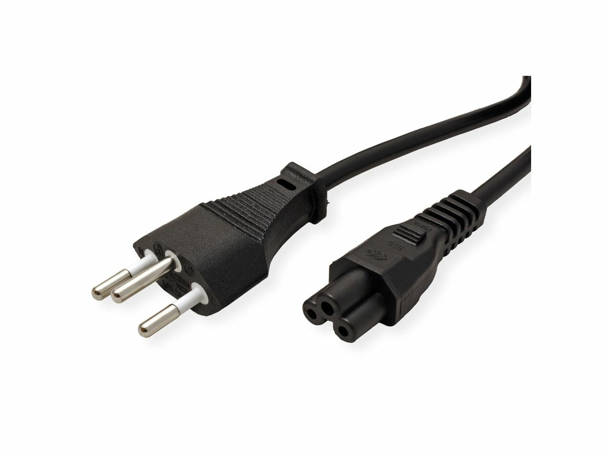 VALUE Netzkabel – T12–IEC C5, 1 m, 250 V/2,5 A, schwarz
