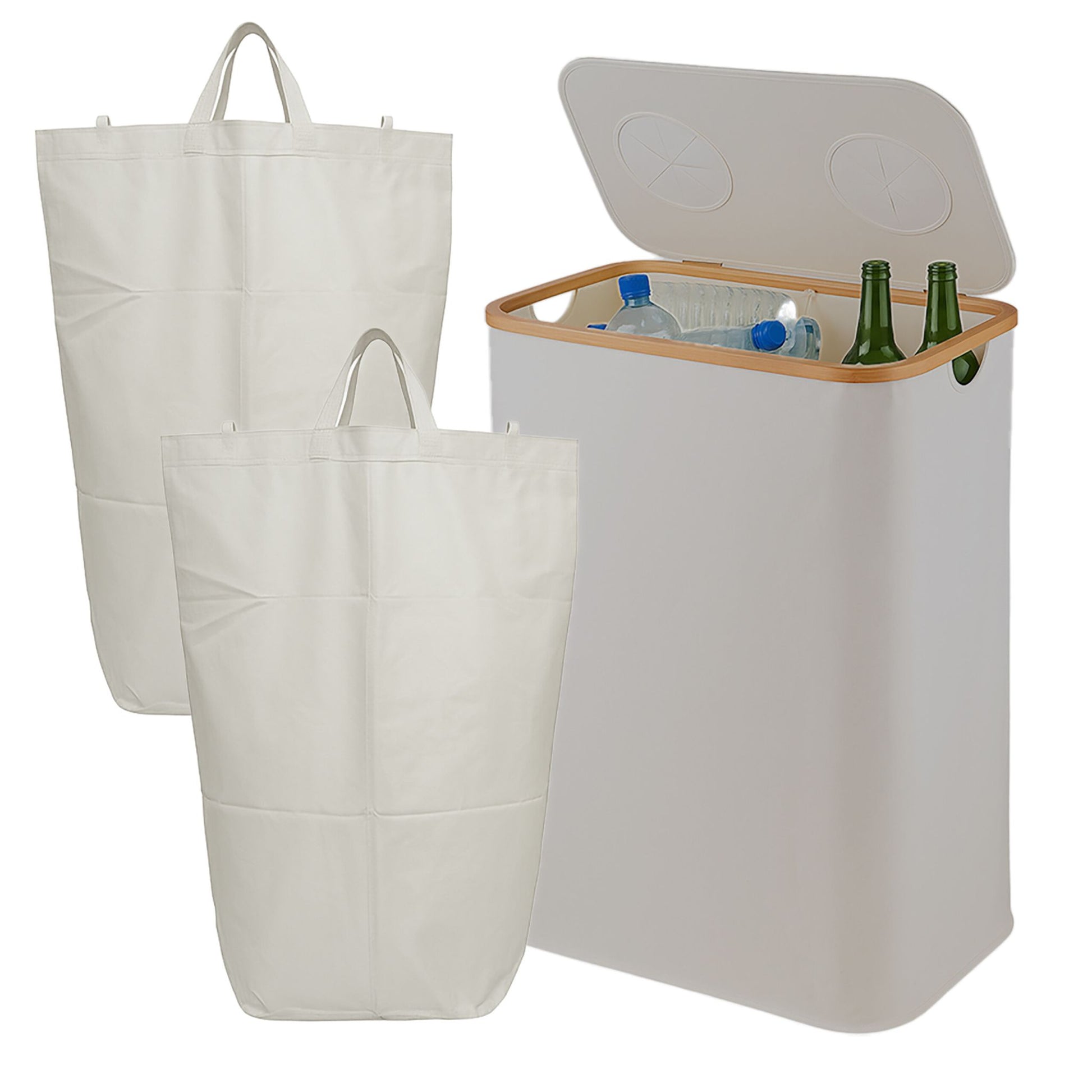 Relaxdays Recyclingbox – 140 l – Polyester, rechteckig – beige – 2-fach