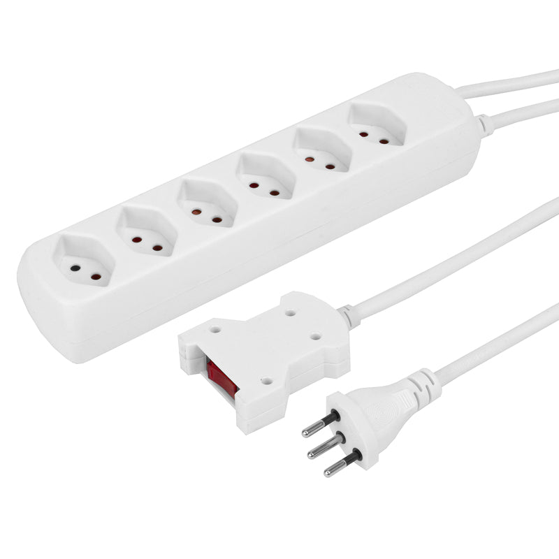 Steffen POWER EASY Steckdosenleiste, 6×T13, mit externem Schalter, 1,5 m, Eingang T12 – Weiss
