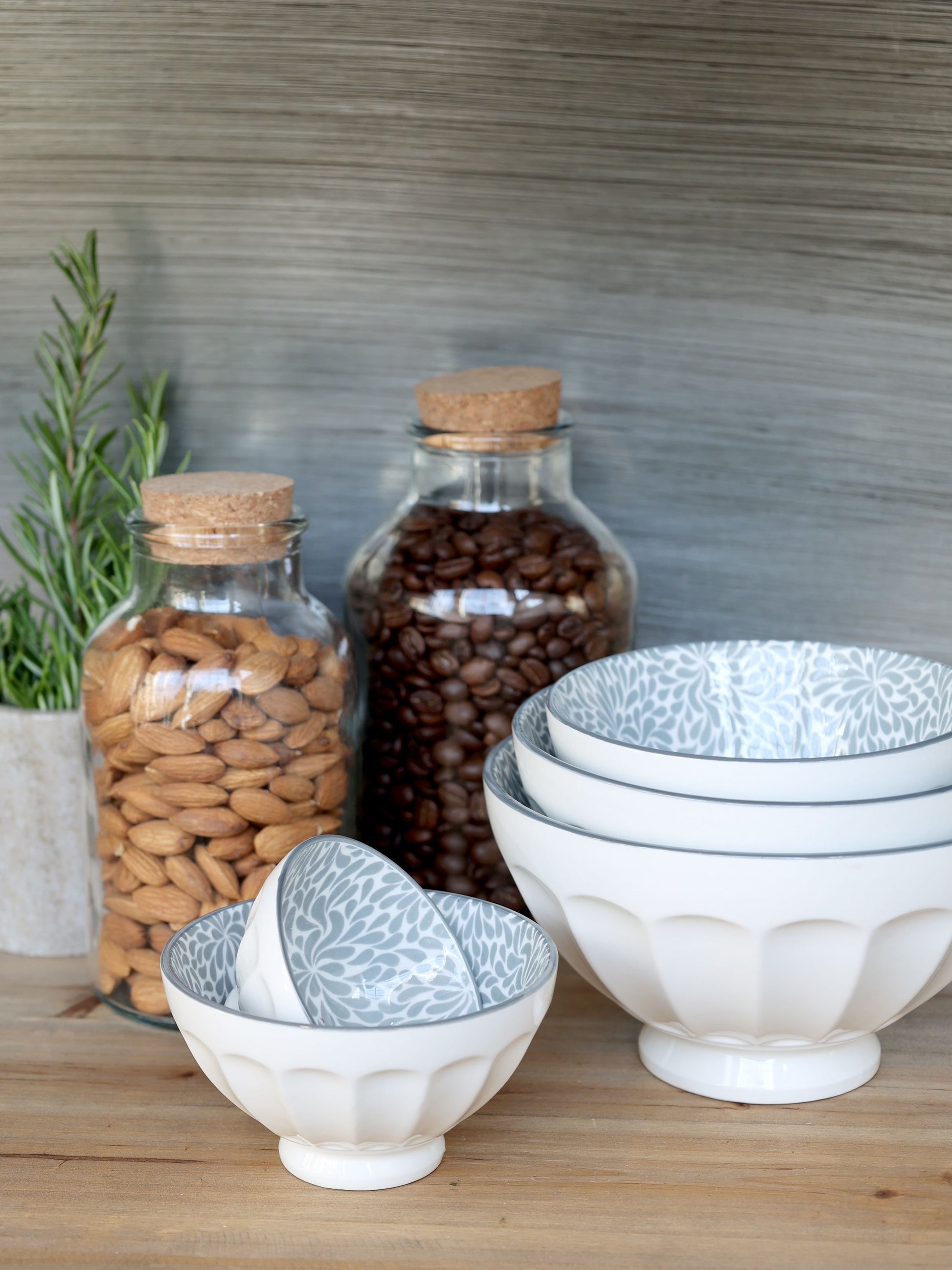 Chic Antique Schüsselset Arés – 5-teiliges Set, Ø 8 cm, Porzellan, Grau, spülmaschinenfest, mikrowellengeeignet