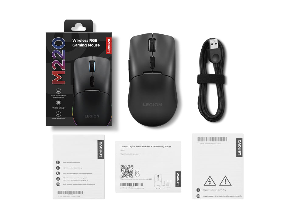 Lenovo Legion M220 – Gaming-Maus – Kabellos (Bluetooth/2,4 GHz), 5000 DPI, RGB-Beleuchtung, beidhändig