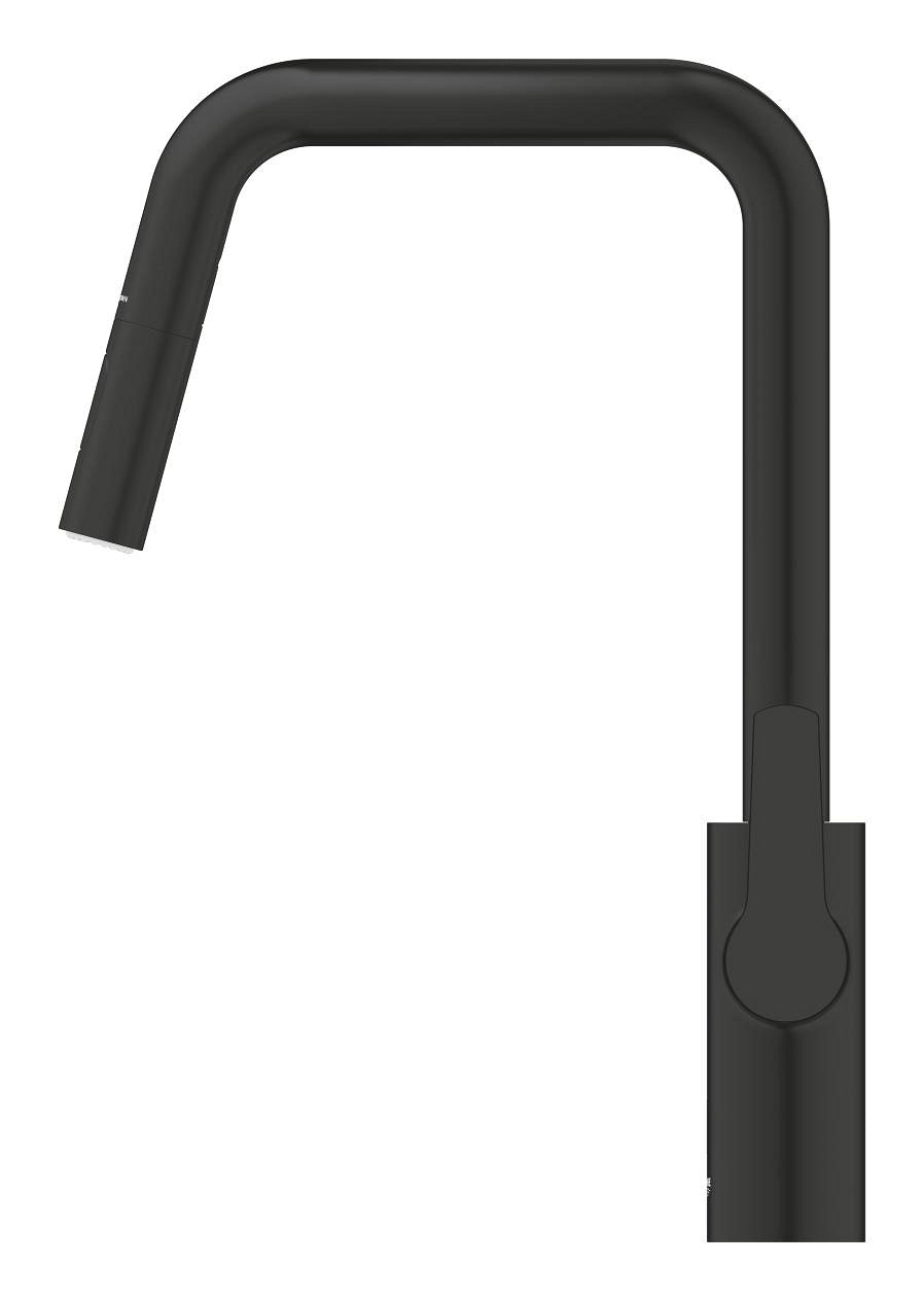 GROHE Start – Einhebelmischer mit ausziehbarer Brause, 38,1 cm Höhe, Ausladung 22,1 cm, Messing, schwarz