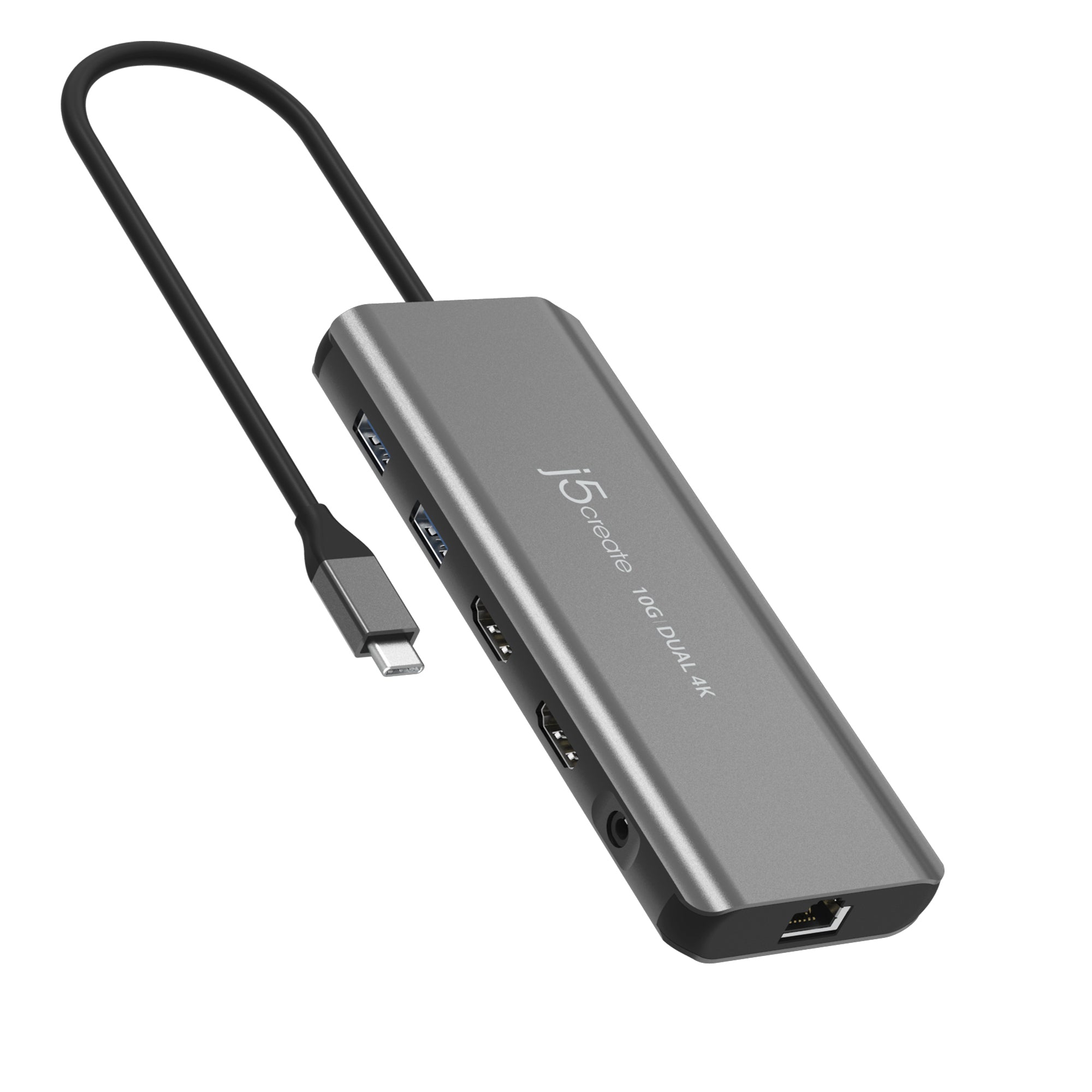 j5create JCD398-N Multiport-Adapter – USB-C, 2× HDMI, 2× USB-A, 100 W PD, GbE, 3,5 mm Audio, für Windows/Mac