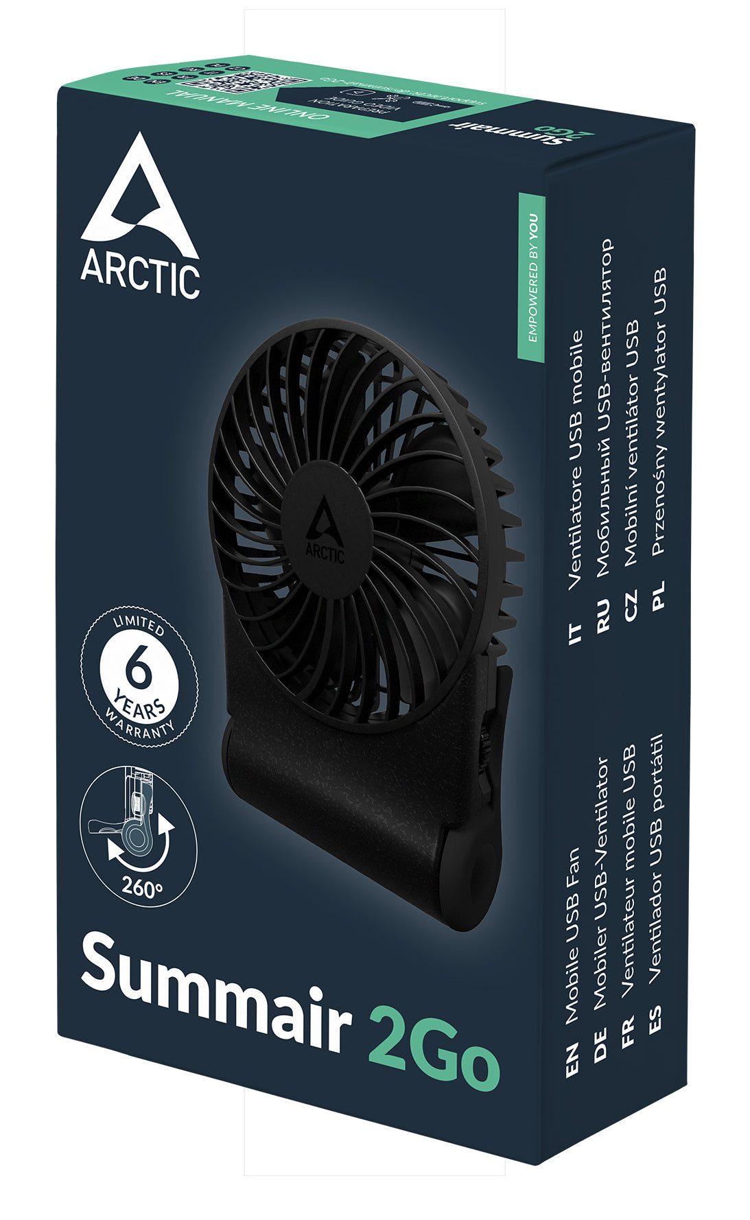 ARCTIC Handventilator Summair2Go – 3 Stufen, 5000 mAh, 77 h, Schwarz
