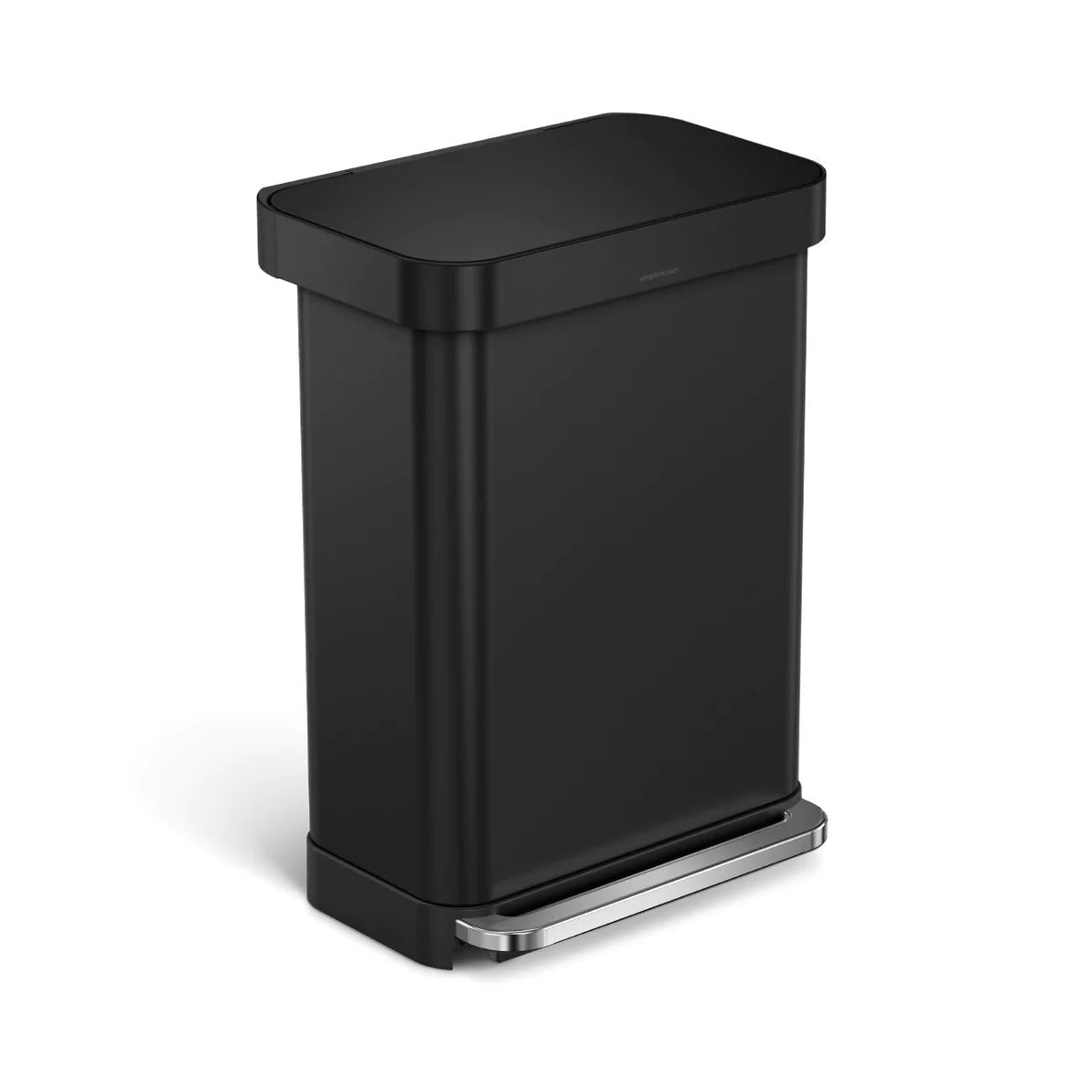 simplehuman Abfallcontainer – 55 l, mit Deckel – Edelstahl, schwarz matt – B × H × T 470 × 655 × 360 mm