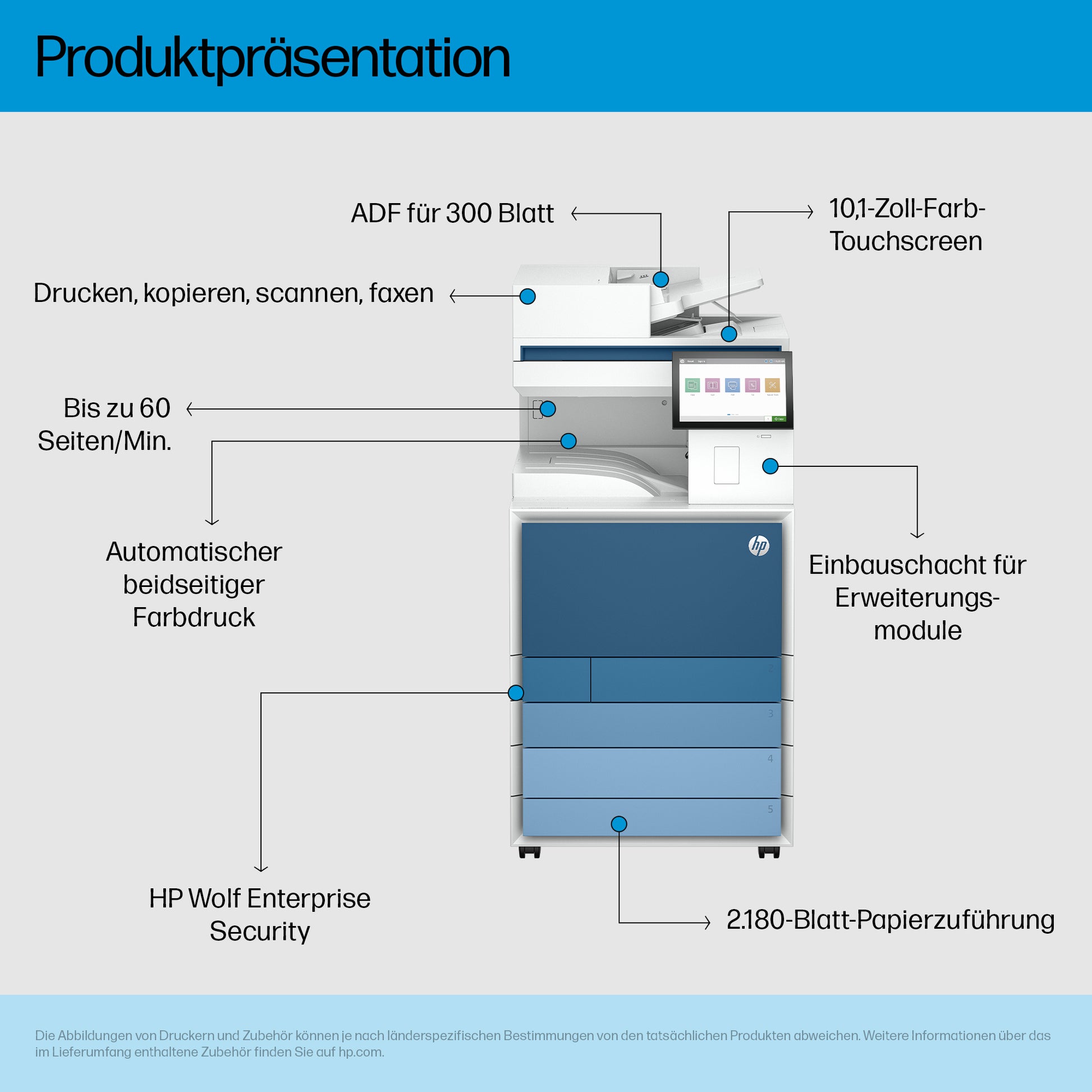 HP Color LJ Enterprise 8801dn – Farbiges Laser-MFP A3, 4-in-1 – USB/LAN – Duplex, ADF – 60 S./Min. S/W, 60 S./Min. Farbe