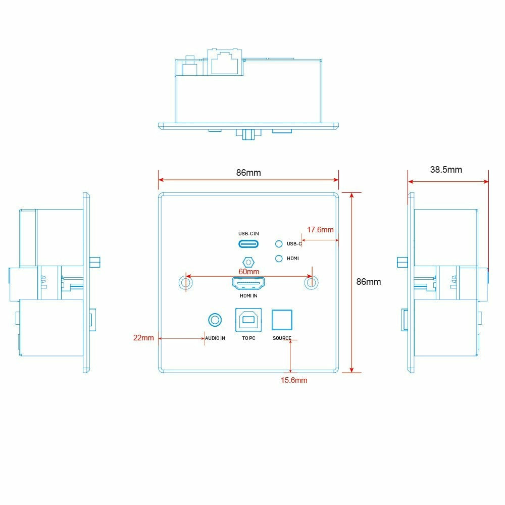 Lindy HDMI/USB-C KVM-Extender über HDBaseT, bis 150 m, UK WallPlate