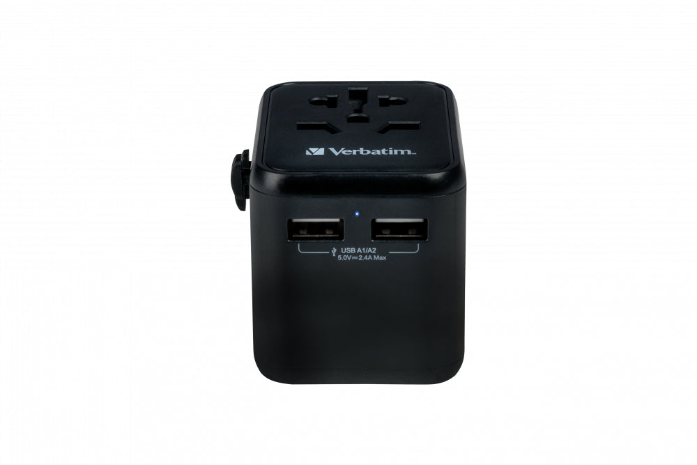 Verbatim UTA-01 Reiseadapter – Universalstecker zu Universalbuchse, 100–250 V, 2500 W, 2× USB 2,4 A