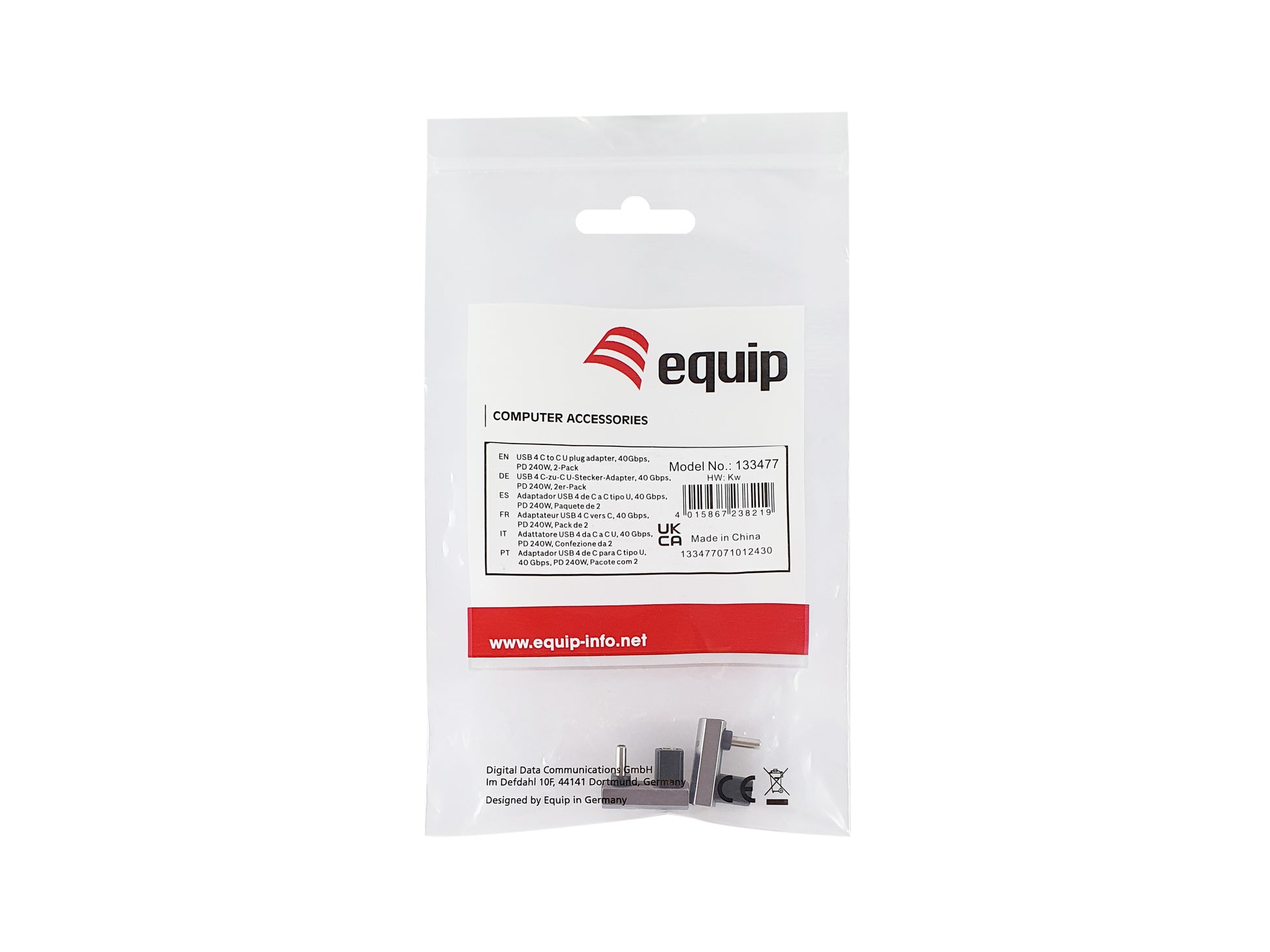 Equip Adapter USB-C zu USB-C – USB4, 40 Gbit/s, PD 240 W, 2er-Pack – Schwarz/Grau