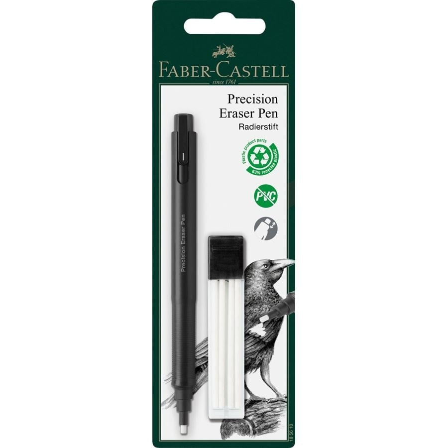 Faber-Castell Radierstift Precision 185610 – für Blei- & Farbstifte, nachfüllbar, schwarz, 1 Stk.
