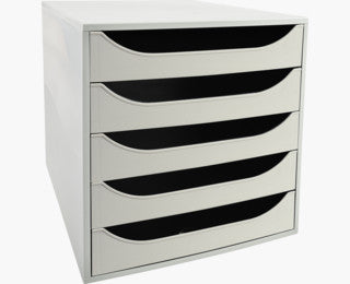 Exacompta Schubladenelement – 5 Schubladen, für A4+, grau, Polystyrol (PS), B 348 × H 290 × T 284 mm