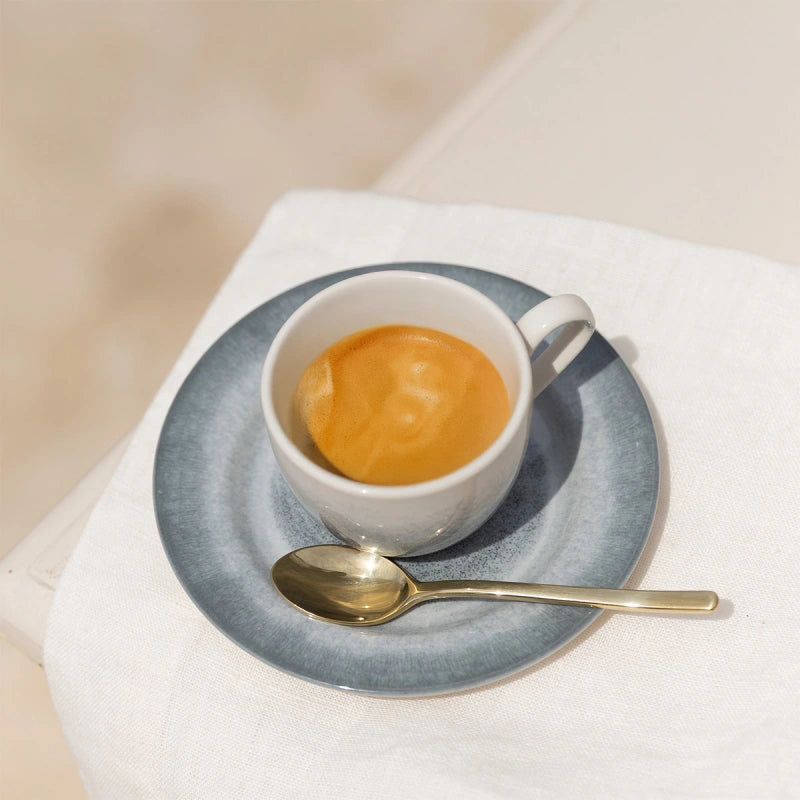 Lunasol Espressotasse – 8er Set, 90 ml, Steingut, Hellgrau, mit Unterteller
