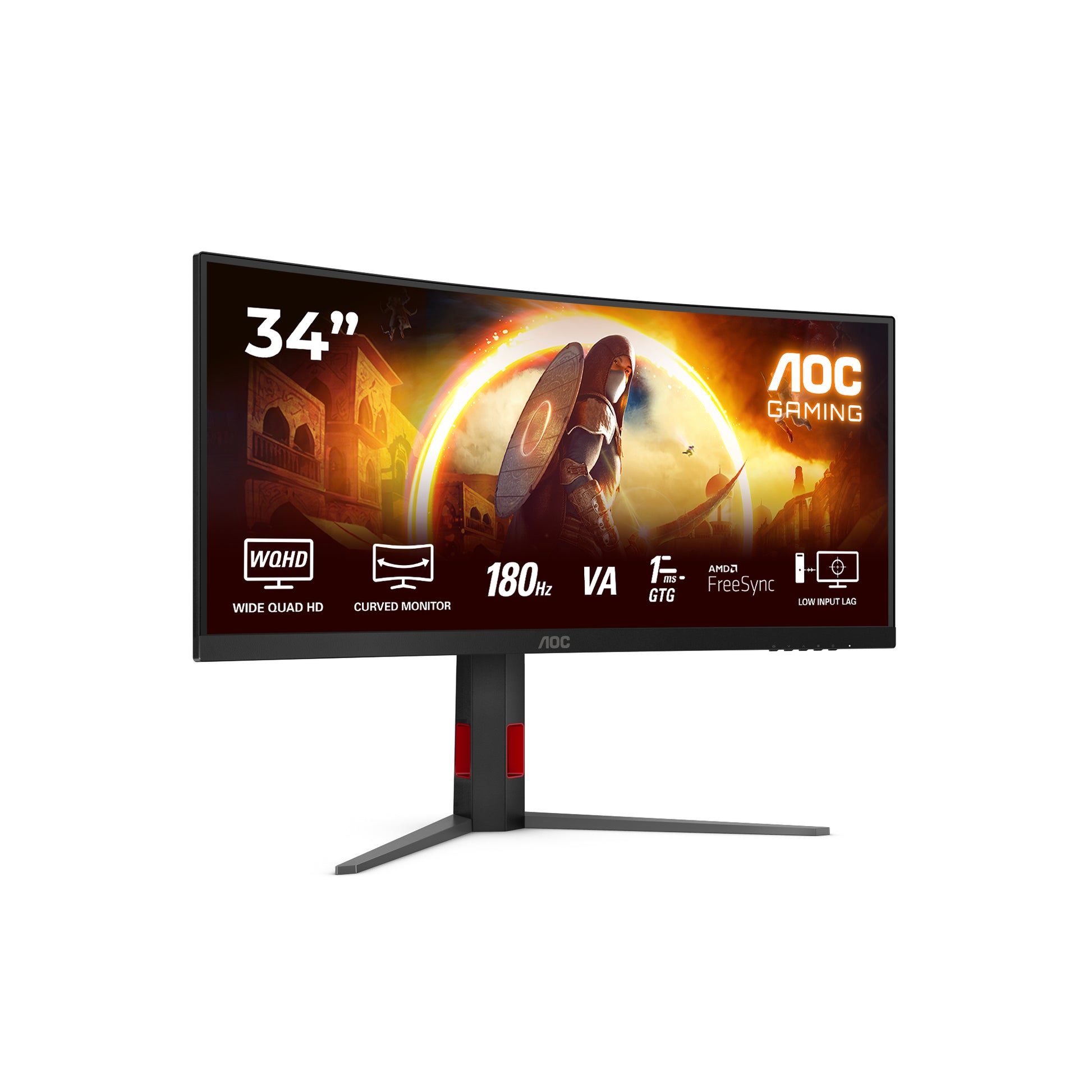 AOC CU34G4 – Monitor, 34", 3440 × 1440 (UWQHD), VA, 180 Hz, Gebogen, Adaptive Sync, Rot