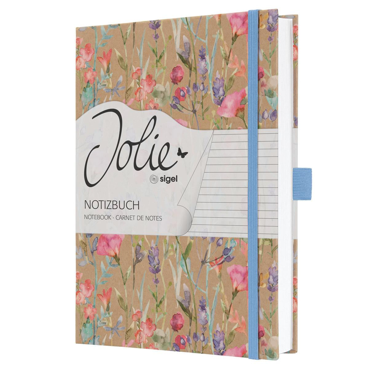 JOLIE Notizbuch – A5 – liniert – 96 Blatt – 100 g/m² – Hardcover, Gummiband, Stiftschlaufe, mehrfarbig, FSC