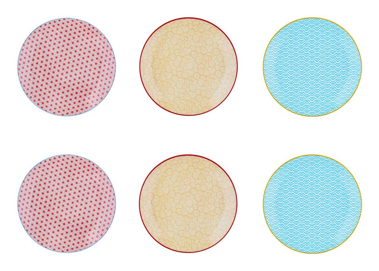 Björn Frühstücksteller – Porzellan, blau, rot, Ø 21,0 cm, 6 Stück
