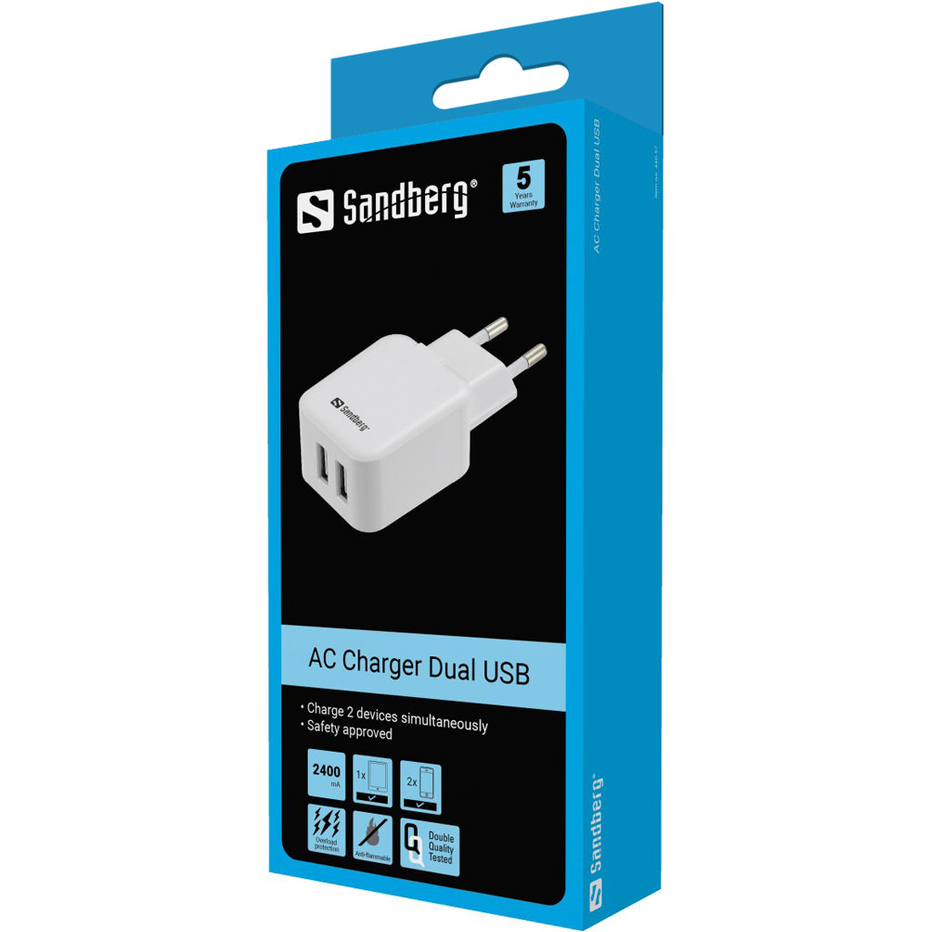 Sandberg Netzteil (EU) – 2× USB-A (2,4 A + 1 A)