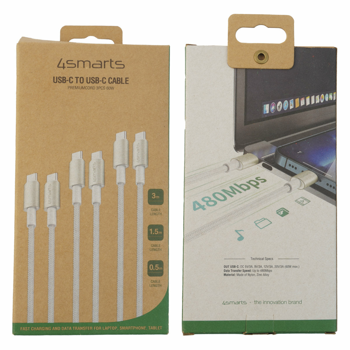 4smarts USB-C auf USB-C Kabel – USB 2.0 – 0,5/1,5/3 m – PD 60 W – für iPhone 15 und mehr – 3er-Set