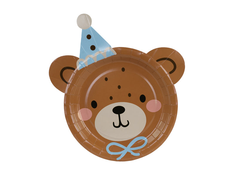PartyDeco Teller Teddybär-Kopf, Papier/Karton – 21 × 23 cm – 6 Stk.