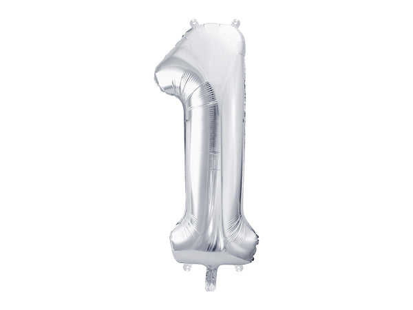 PartyDeco Folienballon Zahl 1 – Silber – 86 cm – Folie – 1 Stk