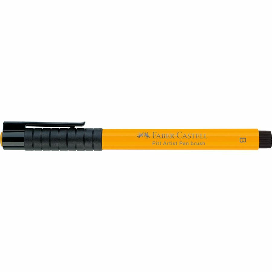 Faber-Castell Pitt Artist Pen Pinselstift – Pinselspitze, 2,5 mm, pigmentiert, wasserfest, chromgelb dunkel