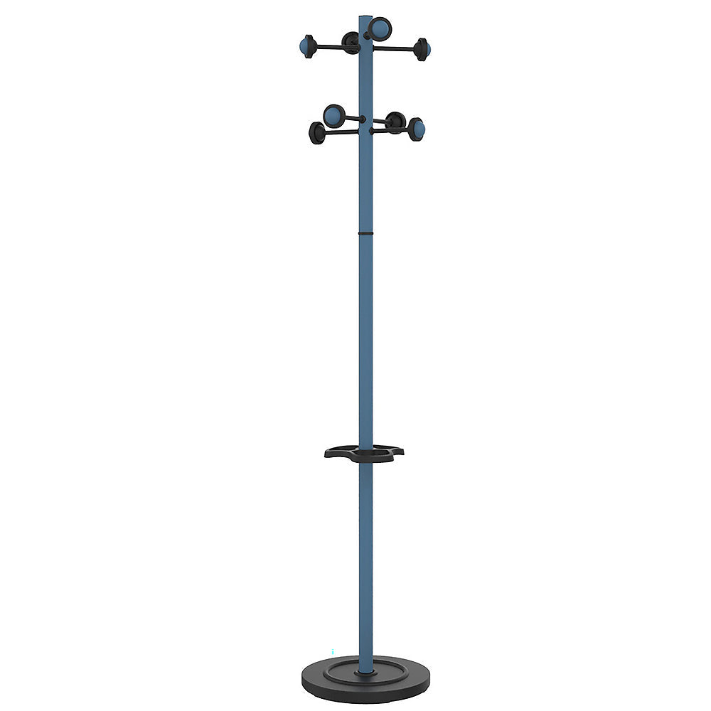 Unilux ACCUEIL Garderobenständer mit 8 Haken – mit Schirmhalter – Stahl – Blau – 1'750 mm