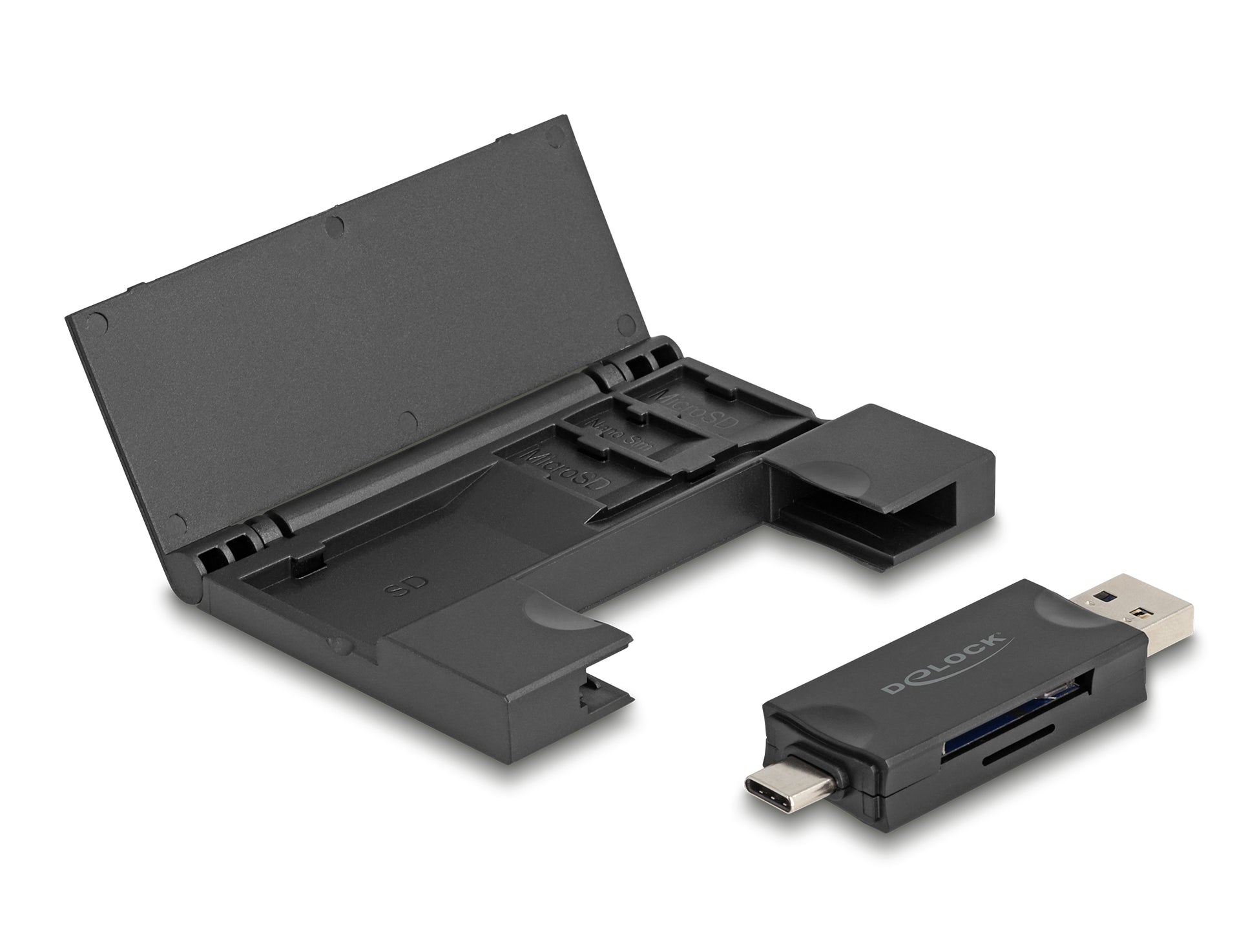 DeLOCK USB-Kartenleser USB-C/USB-A – SD/microSD – USB 3.2 Gen 1 (5 Gbit/s) – für Windows und mehr