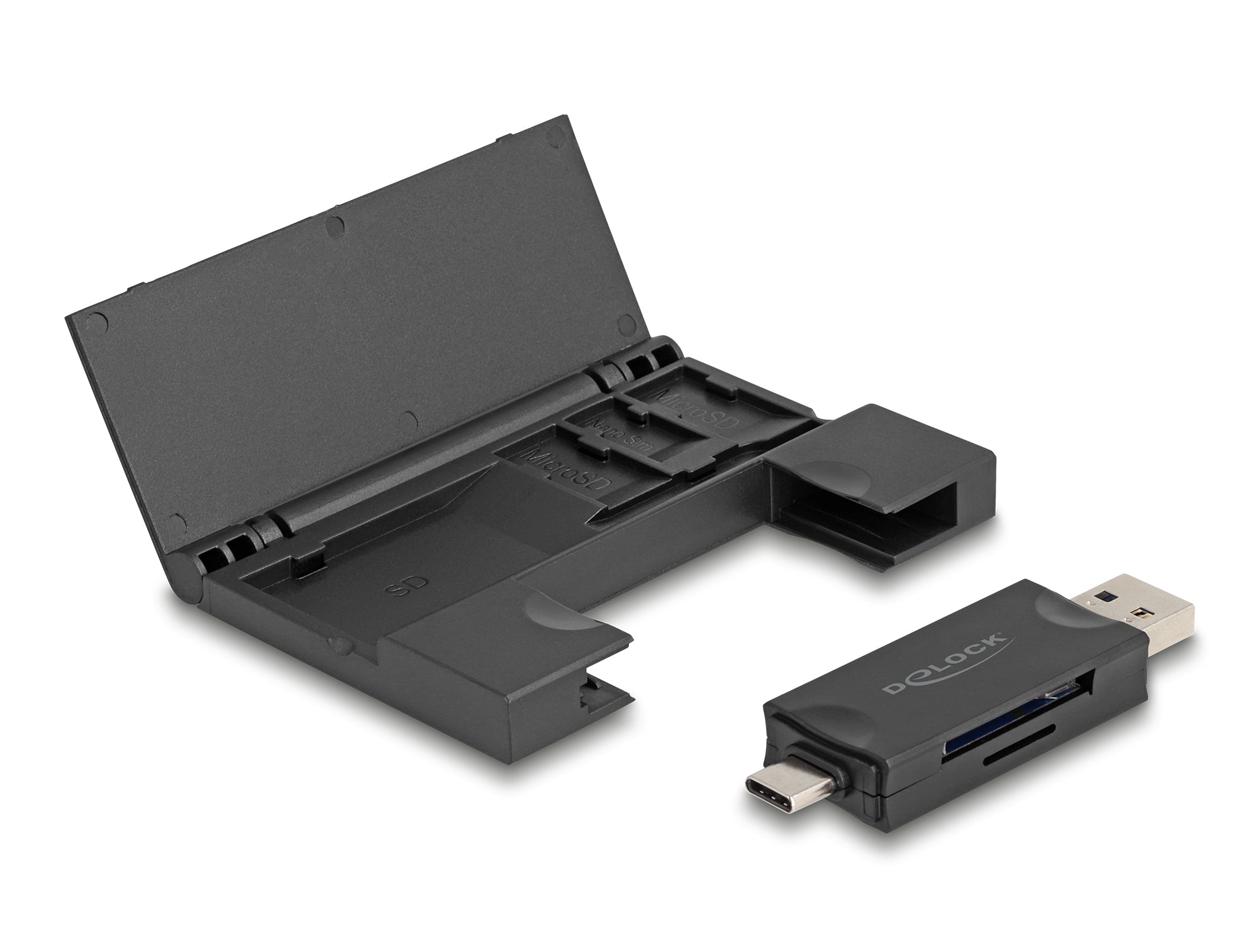 DeLOCK USB-Kartenleser USB-C/USB-A – SD/microSD – USB 3.2 Gen 1 (5 Gbit/s) – für Windows und mehr