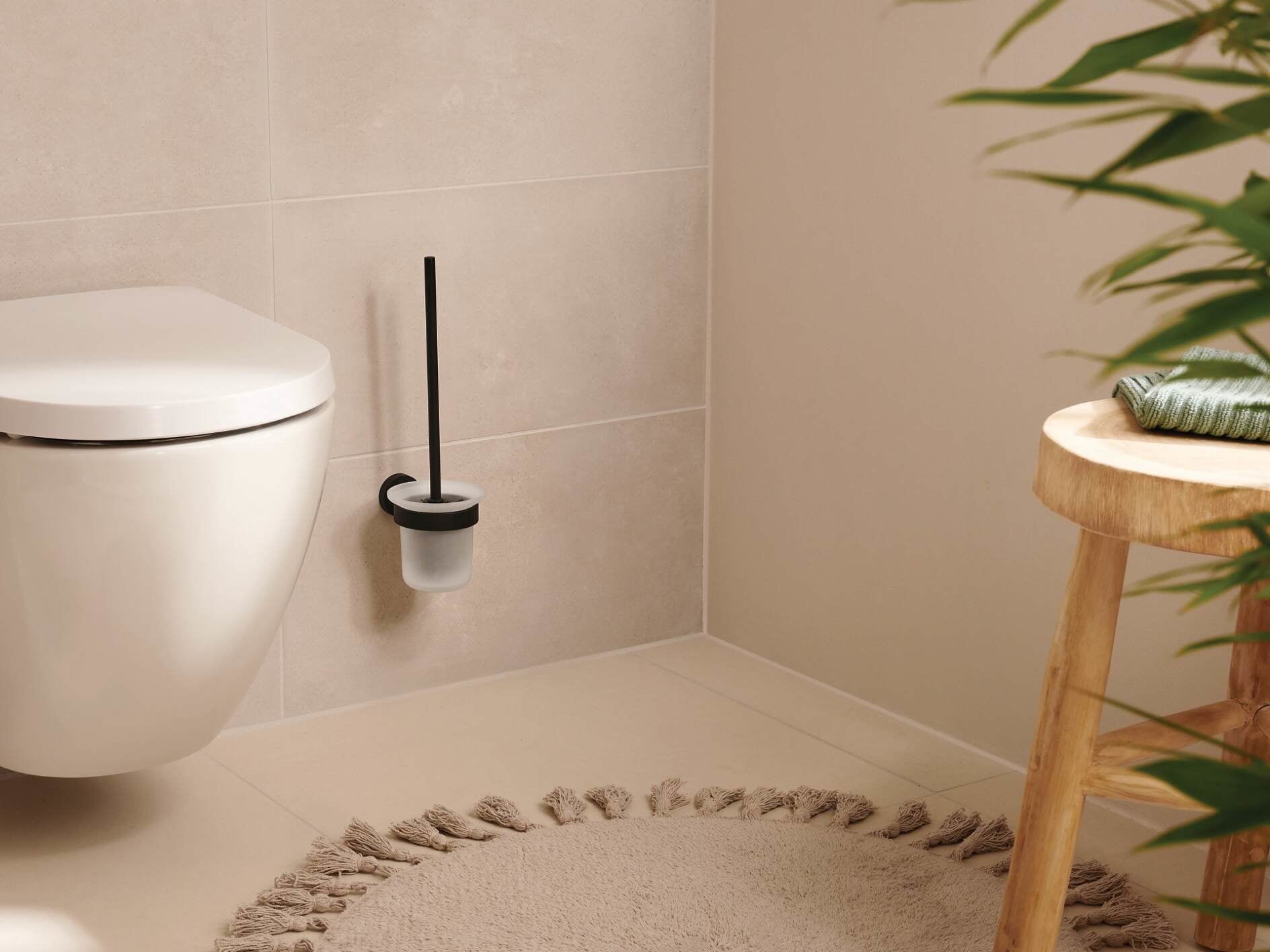 TESA WC-Bürstenset – Metall, Glas, Schwarz, Wandmontiert, Klebend, Kopf Austauschbar, H 37,9 cm