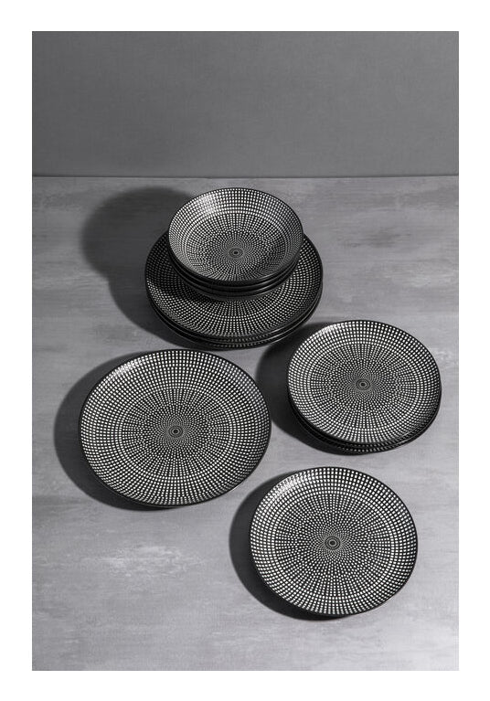 KARE Servierschale – 12-teiliges Set, 700 ml, Porzellan, Schwarz/Weiss, spülmaschinenfest, mikrowellengeeignet