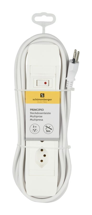 M. Schönenberger Schönenberger Principio Steckdosenleiste, 3×T13, mit Schalter, 5 m, Eingang T12, IP20 – weiss