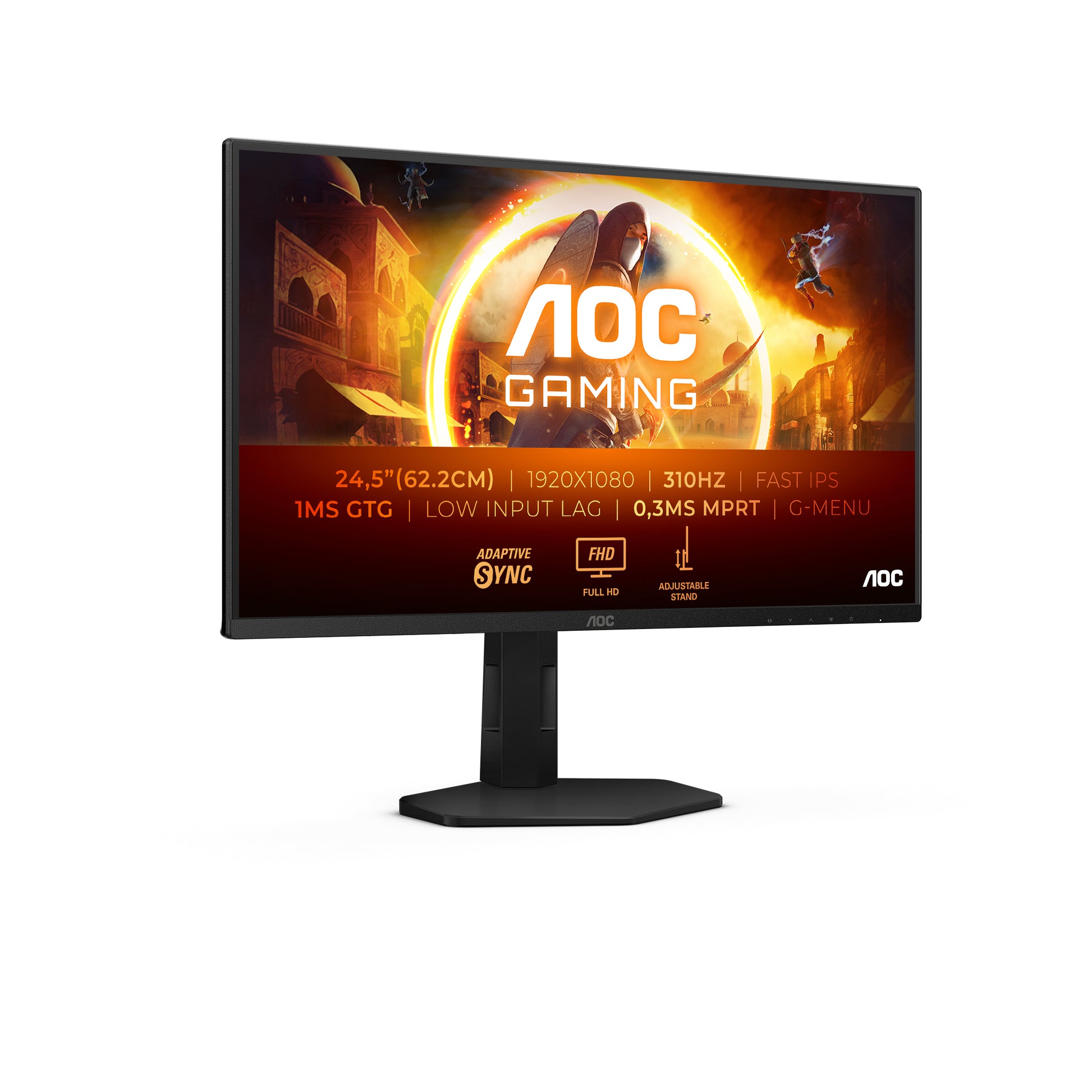 AOC 25G4SXU – Monitor, 24,5" 1920 × 1080 (Full HD), IPS, 310 Hz, 400 cd/m², USB-Hub, Adaptive Sync, Schwarz