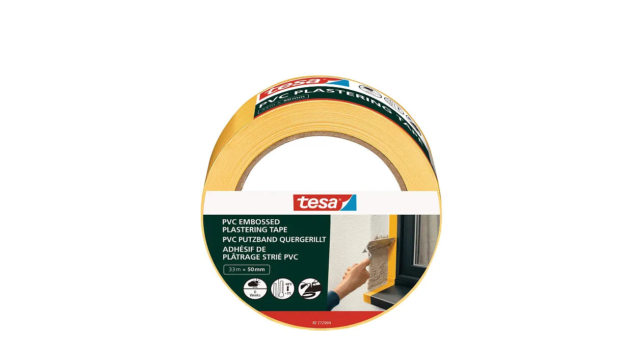 TESA Putzband, gelb – 50 mm × 33 m, PVC, innen/aussen, UV-beständig