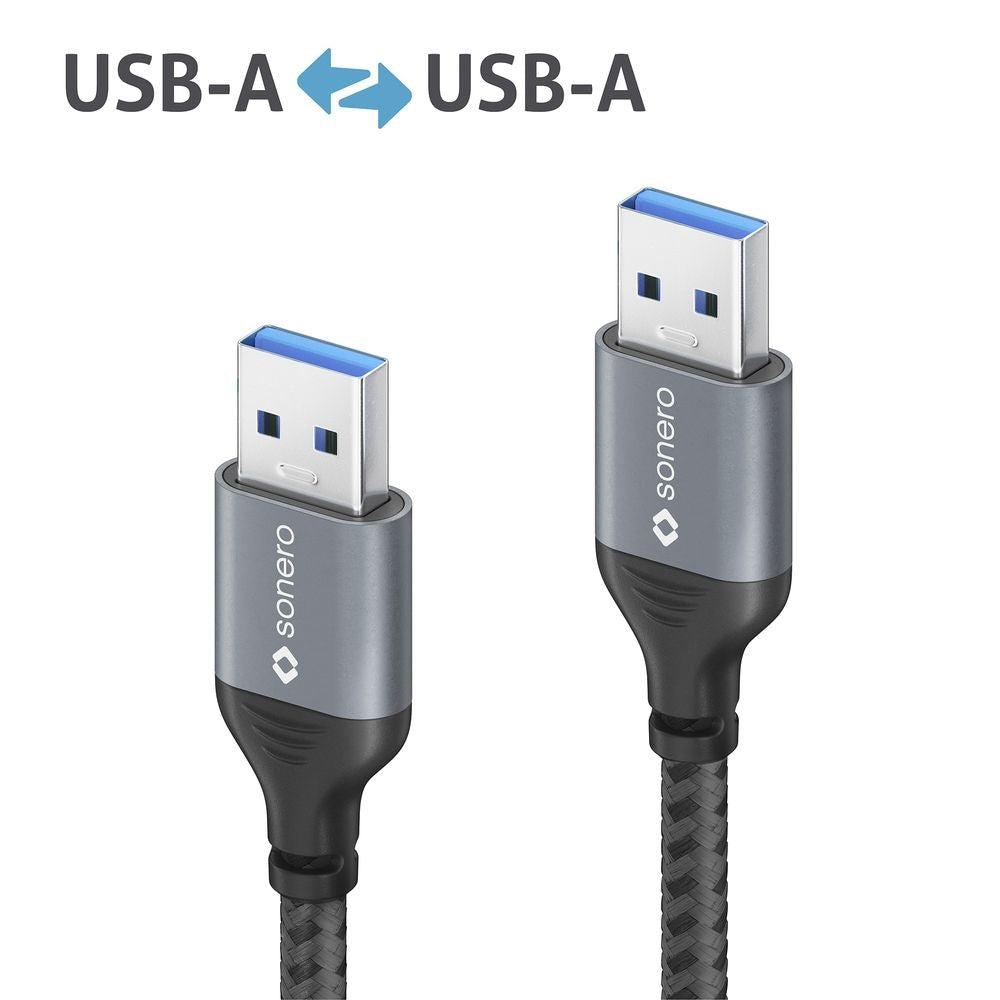 Sonero – USB-A auf USB-A Kabel – USB 3.2 Gen 1 (5 Gbit/s) – 3 m – Geflochten, Aluminiumstecker – Schwarz/Grau