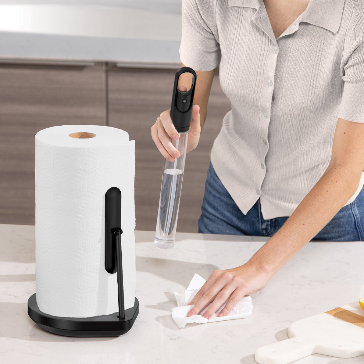 simplehuman Küchenrollenhalter Edelstahl, 20,6 × 18 × 38,1 cm, Schwarz