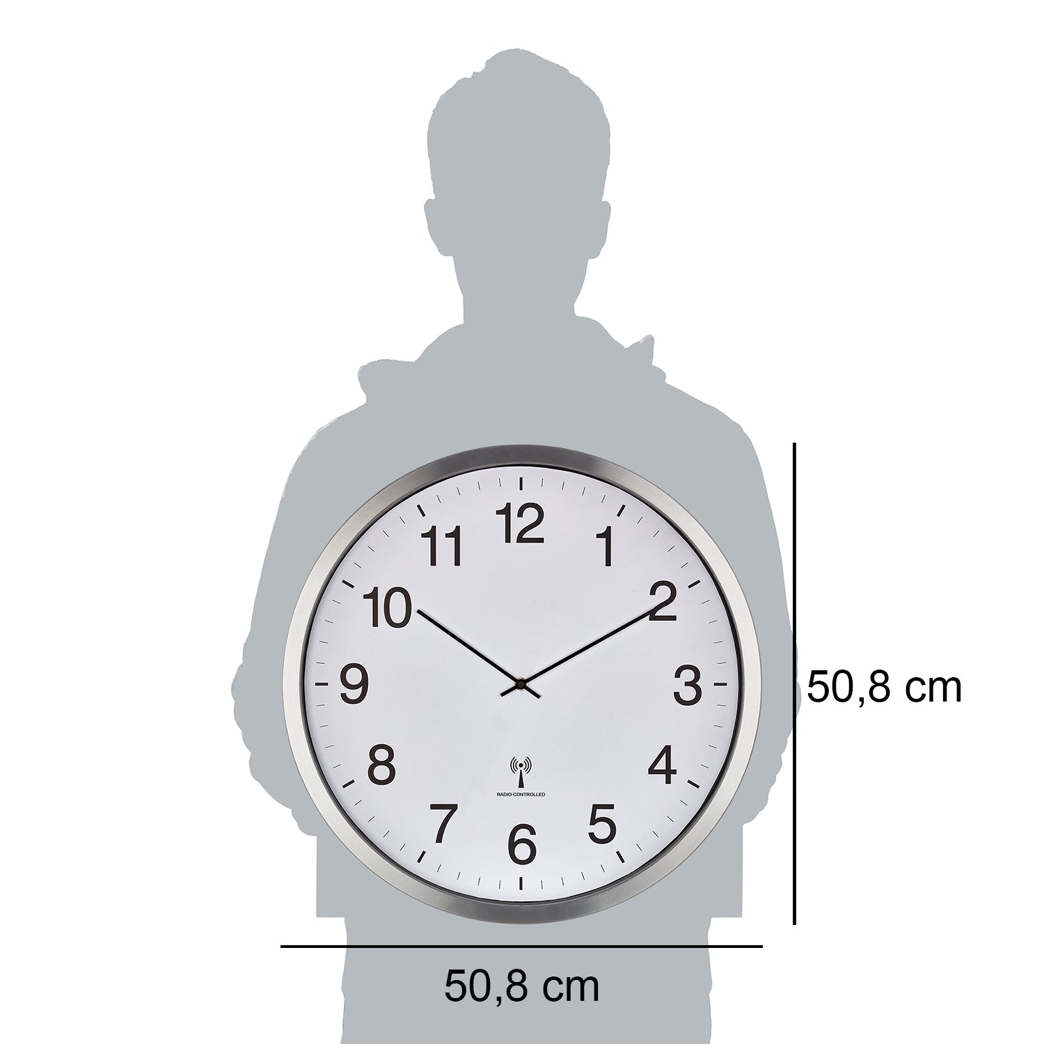 TFA-Dostmann TFA Dostmann Wanduhr – Funk – Ø 50,8 cm, Silber, Aluminium