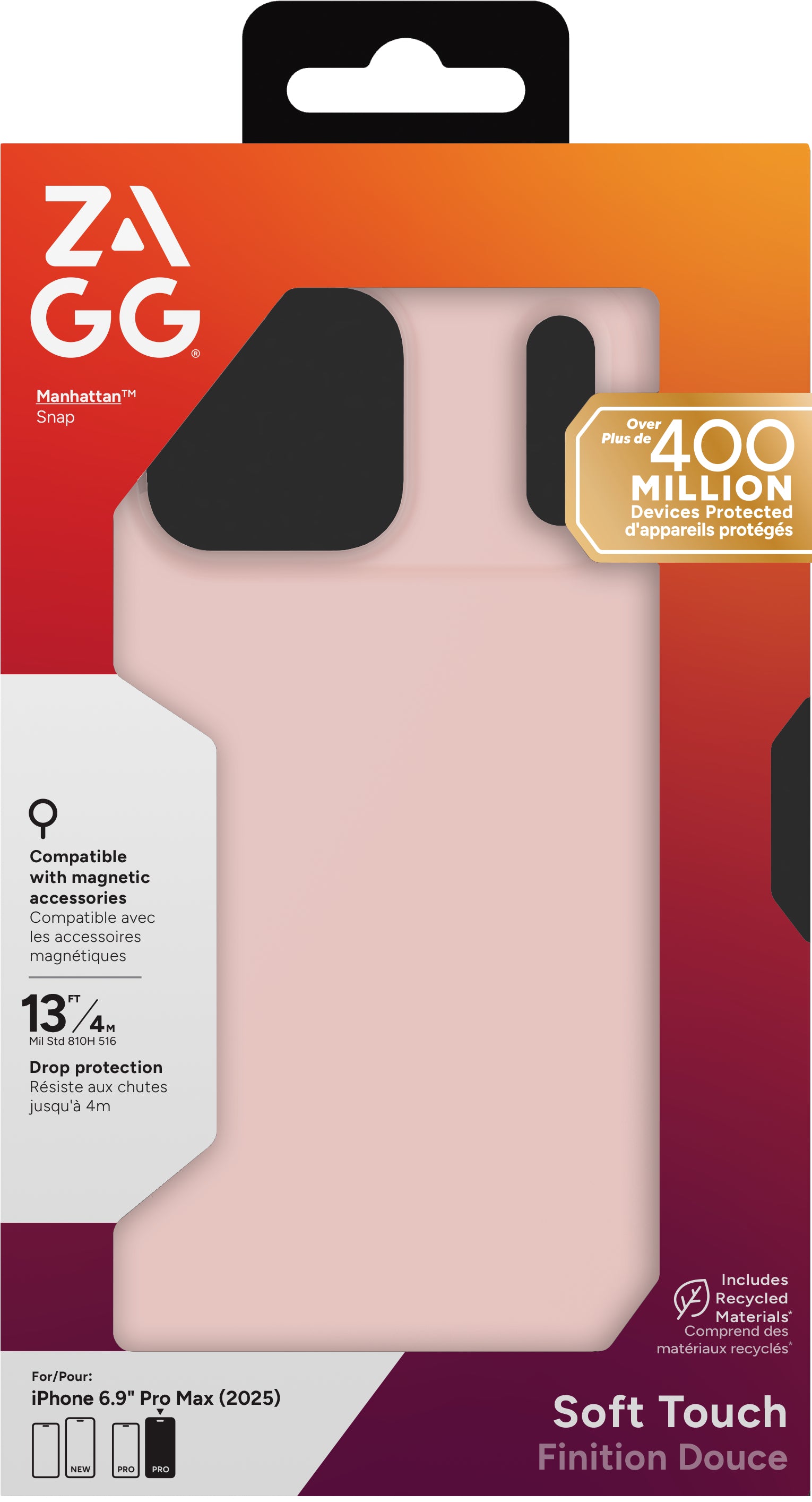 ZAGG Manhattan Snap – Backcover – für Apple iPhone 17 Pro Max – Zion Pink Blush, bis 4 m Sturzsicher