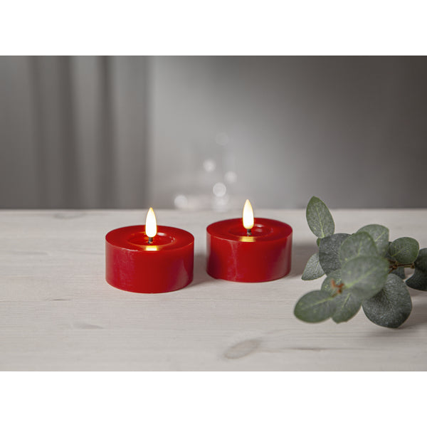 Star Trading LED-Teelicht – 2er Pack, Ø 7 × 5,5 cm, warmweiss, rot, Timer