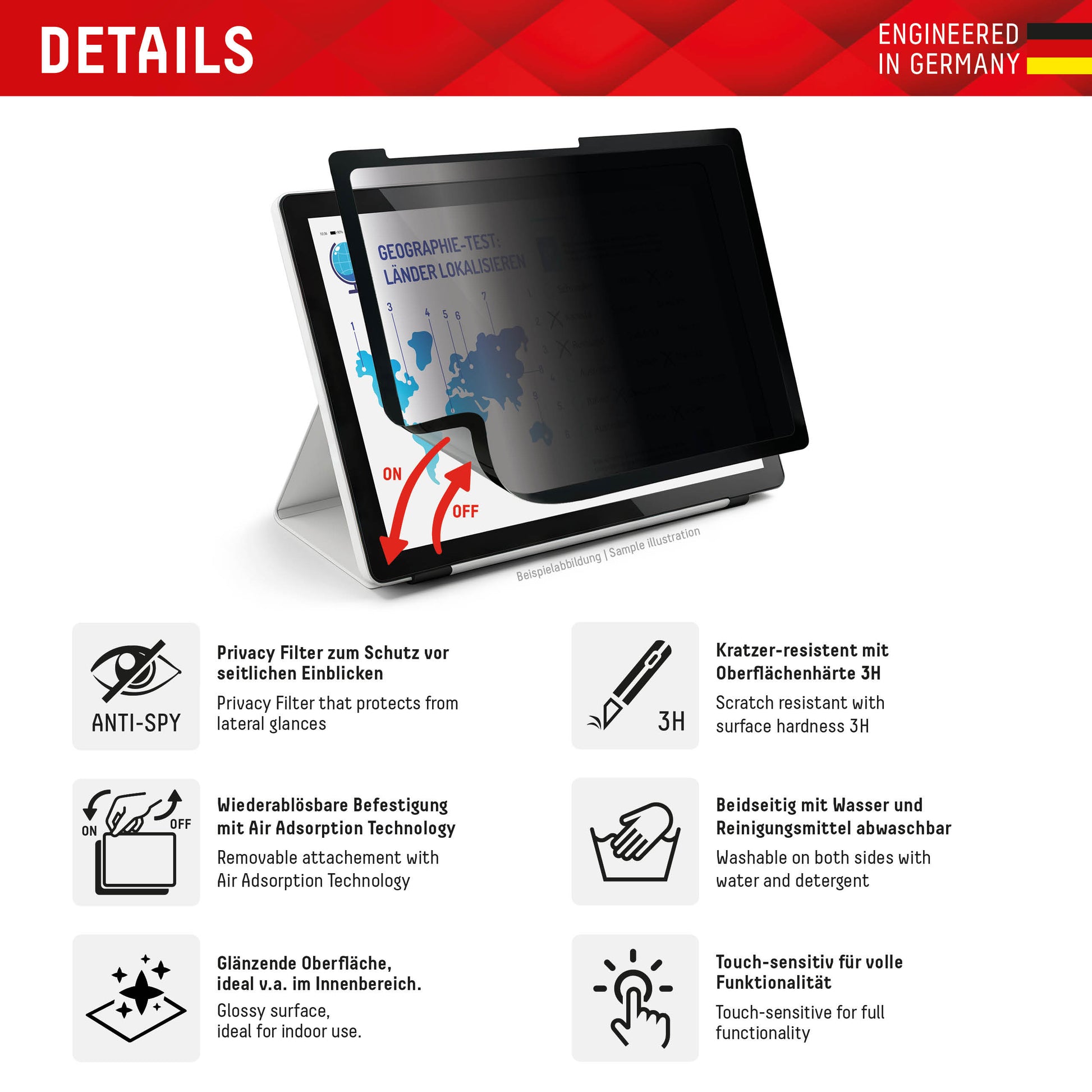 Displex Blickschutzfilter 3H, Anti-Fingerprint – für iPad Pro 11" (2025/2024)