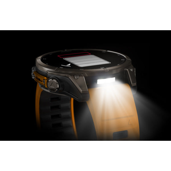 Garmin Fenix 8 – Smartwatch – 47 mm, 1,4" AMOLED, GPS, Saphirglas, 100 m, Silber, Orange Sportarmband
