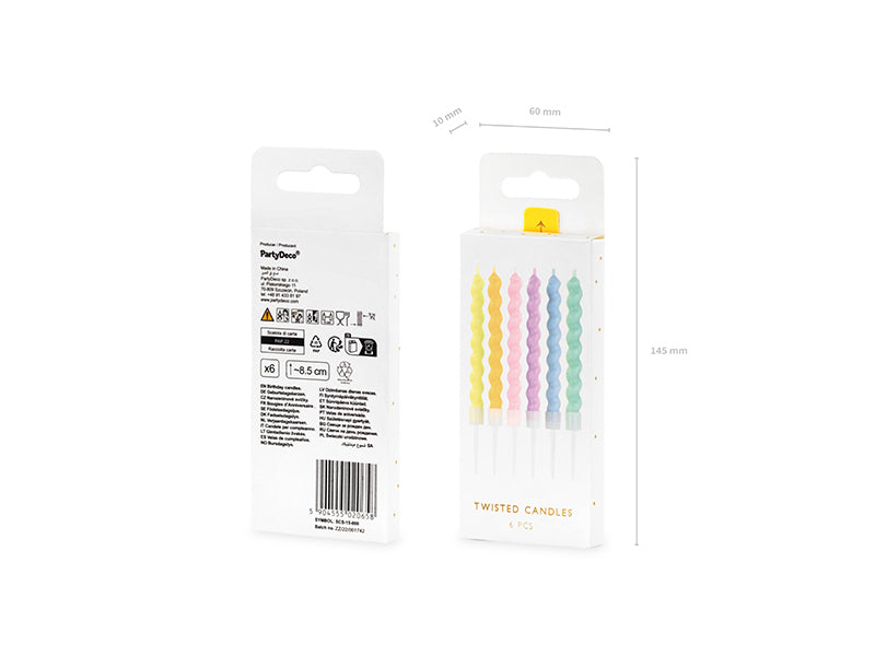PartyDeco Geburtstagskerzen Spirale – Mehrfarbig – 8,5 cm – 6 Stk