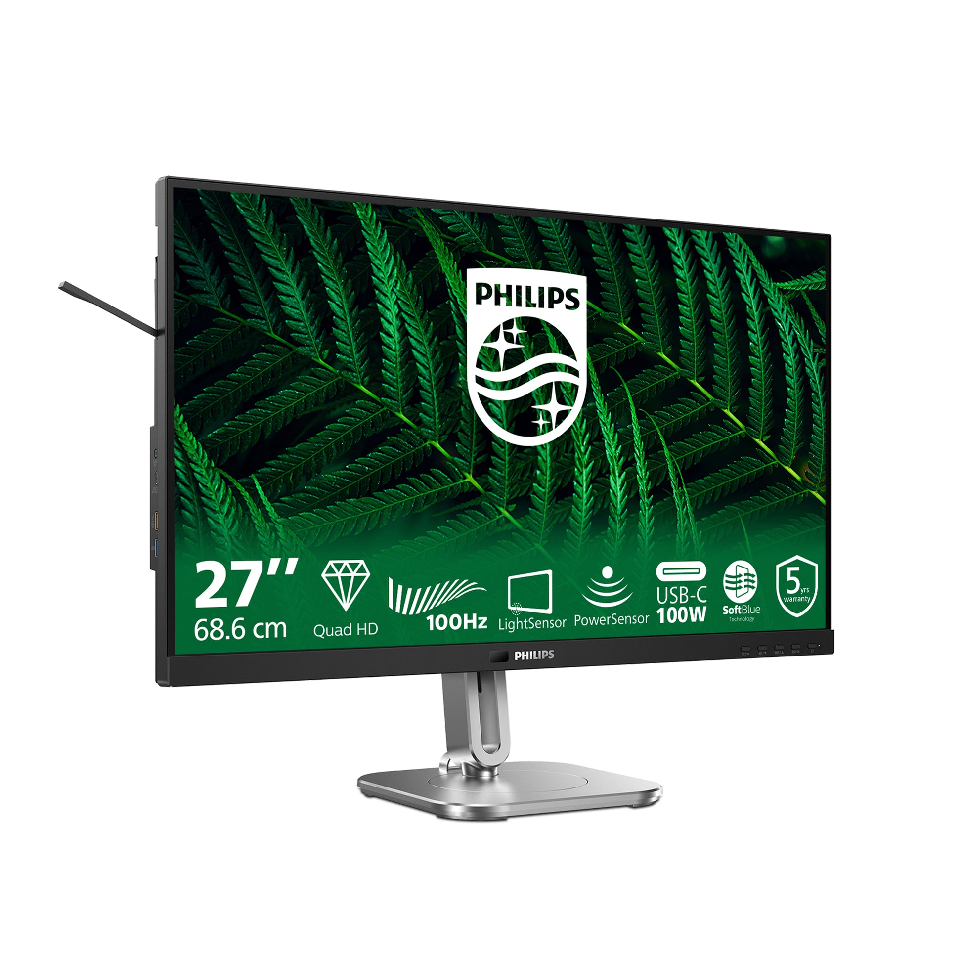 Philips 27B2G5601/00 – Monitor, 27", IPS, 100 Hz, 300 cd/m², Daisy Chain, KVM, USB-Hub, VESA 100 × 100, Grau