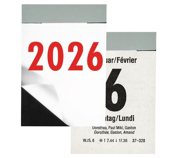 Biella Abreisskalender 2026 – 4 × 5,9 cm – 1 Tag/Blatt – d/f
