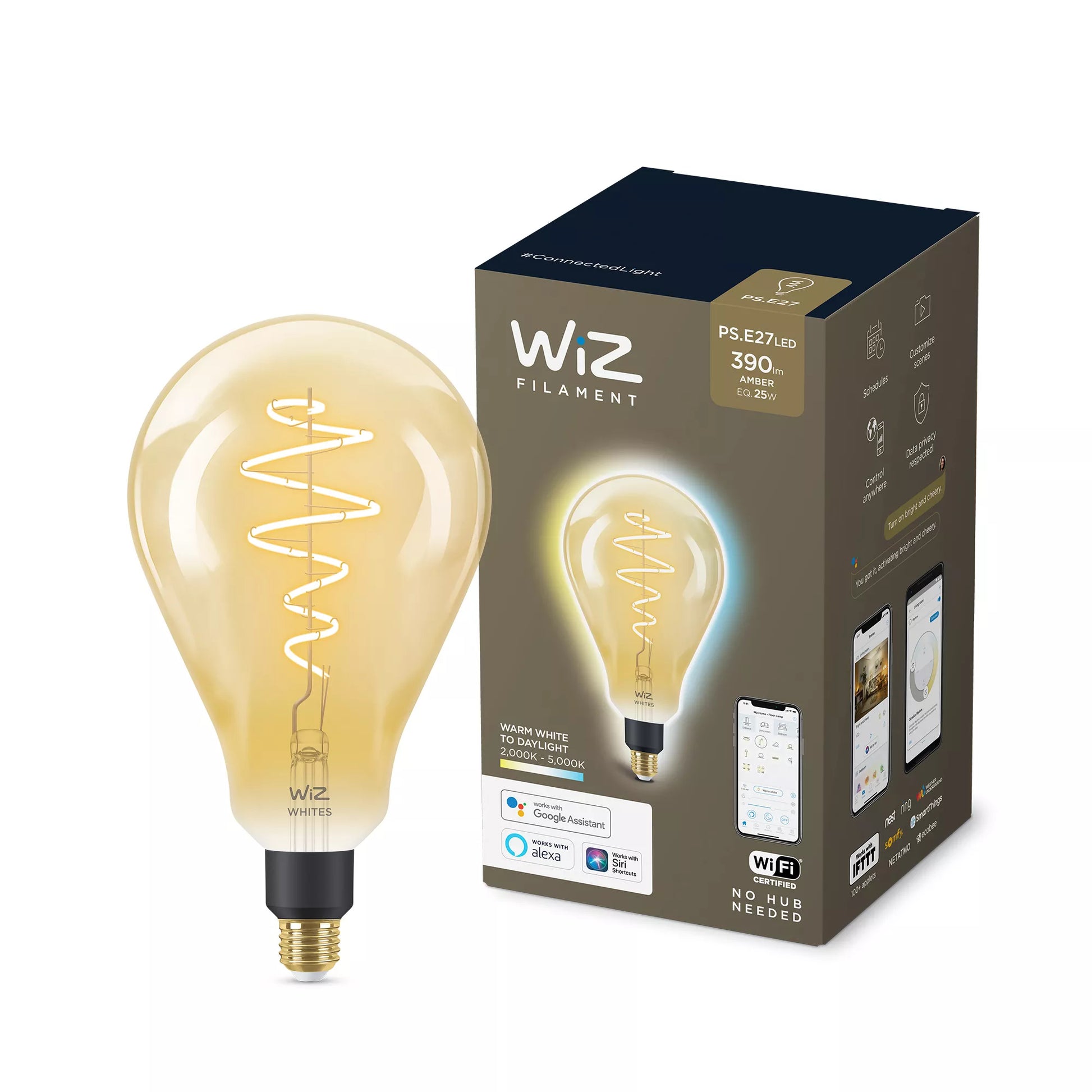 WiZ LED-Leuchtmittel PS160 – WLAN, Matt, Amazon Alexa, dimmbar – 2000–5000 K – 390 lm 6 W E27 IP20 – Gold Glänzend