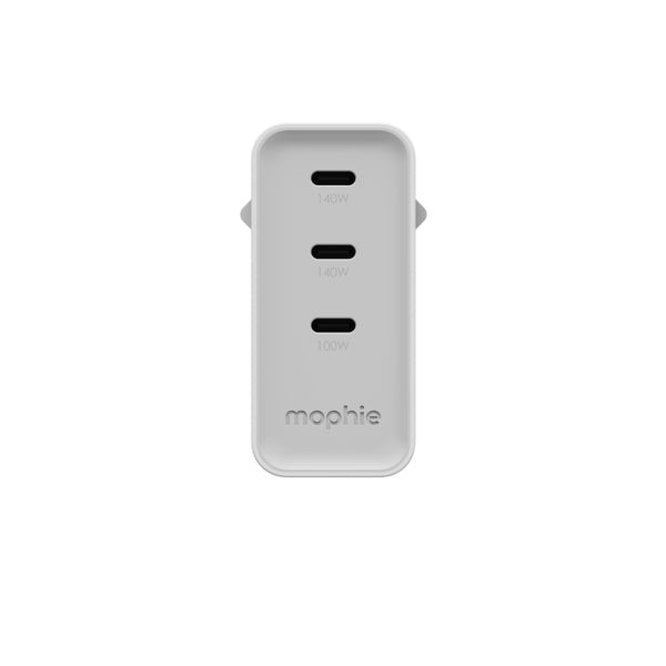 mophie Speedport 140 USB-Ladegerät 140 W – USB-C×3 – PD, GaN, EU-Stecker (Typ C) – Weiss
