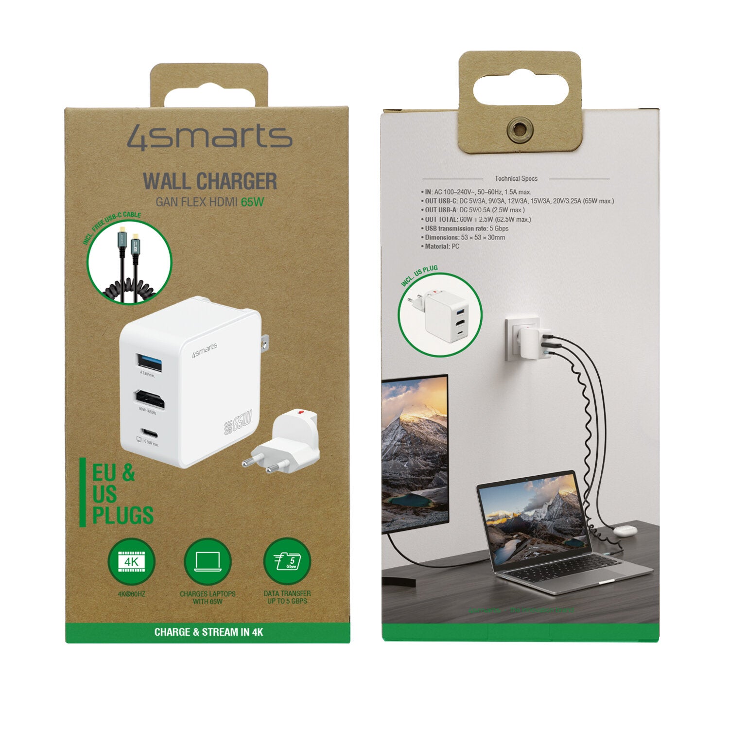 4SMARTS Multiport-Adapter – USB-C, 1× HDMI, 1× USB-A, 65 W PD, für Nintendo Switch, Steam Deck