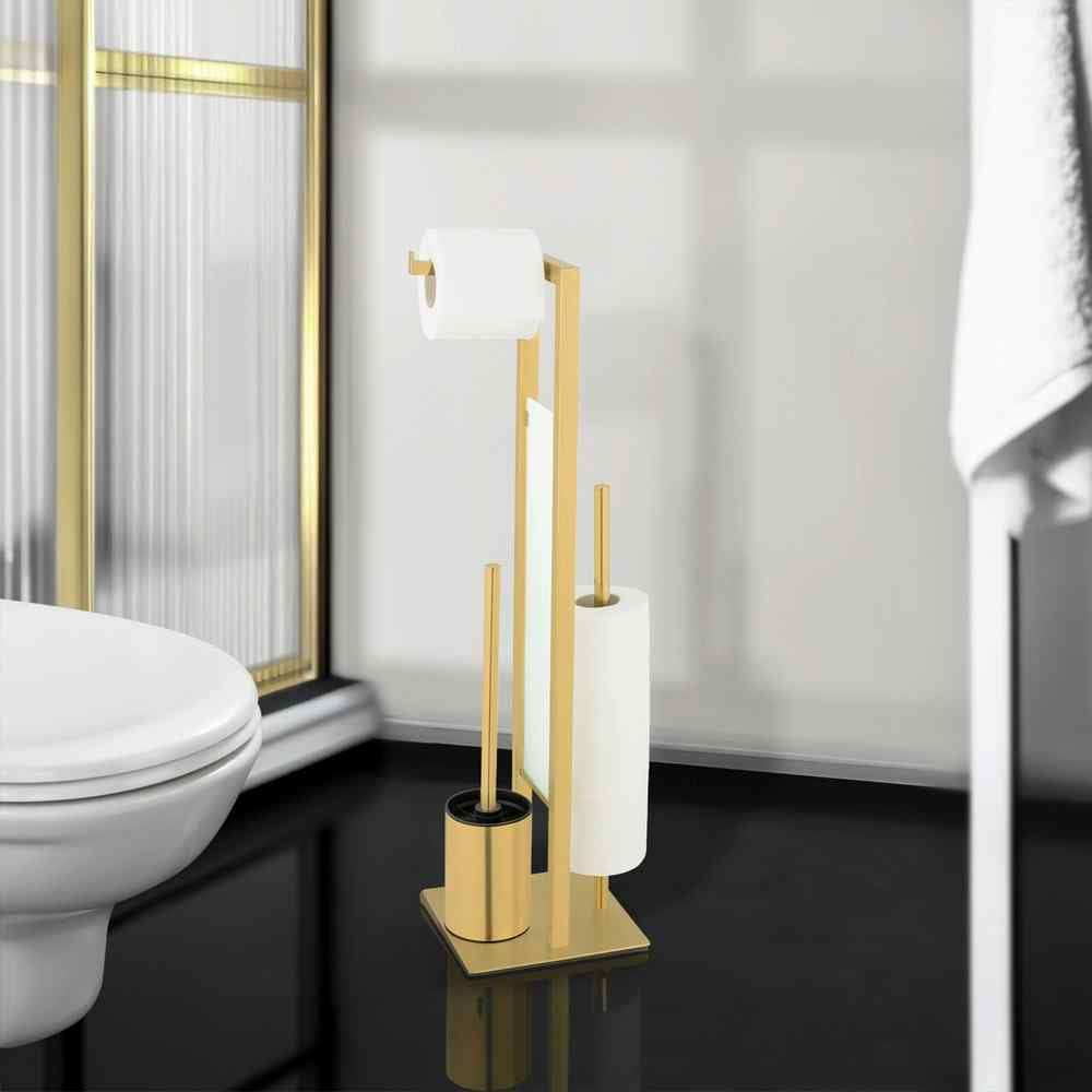 WENKO WC-Bürstenset – Edelstahl, Glas, Gold, bodenstehend, Kopf austauschbar
