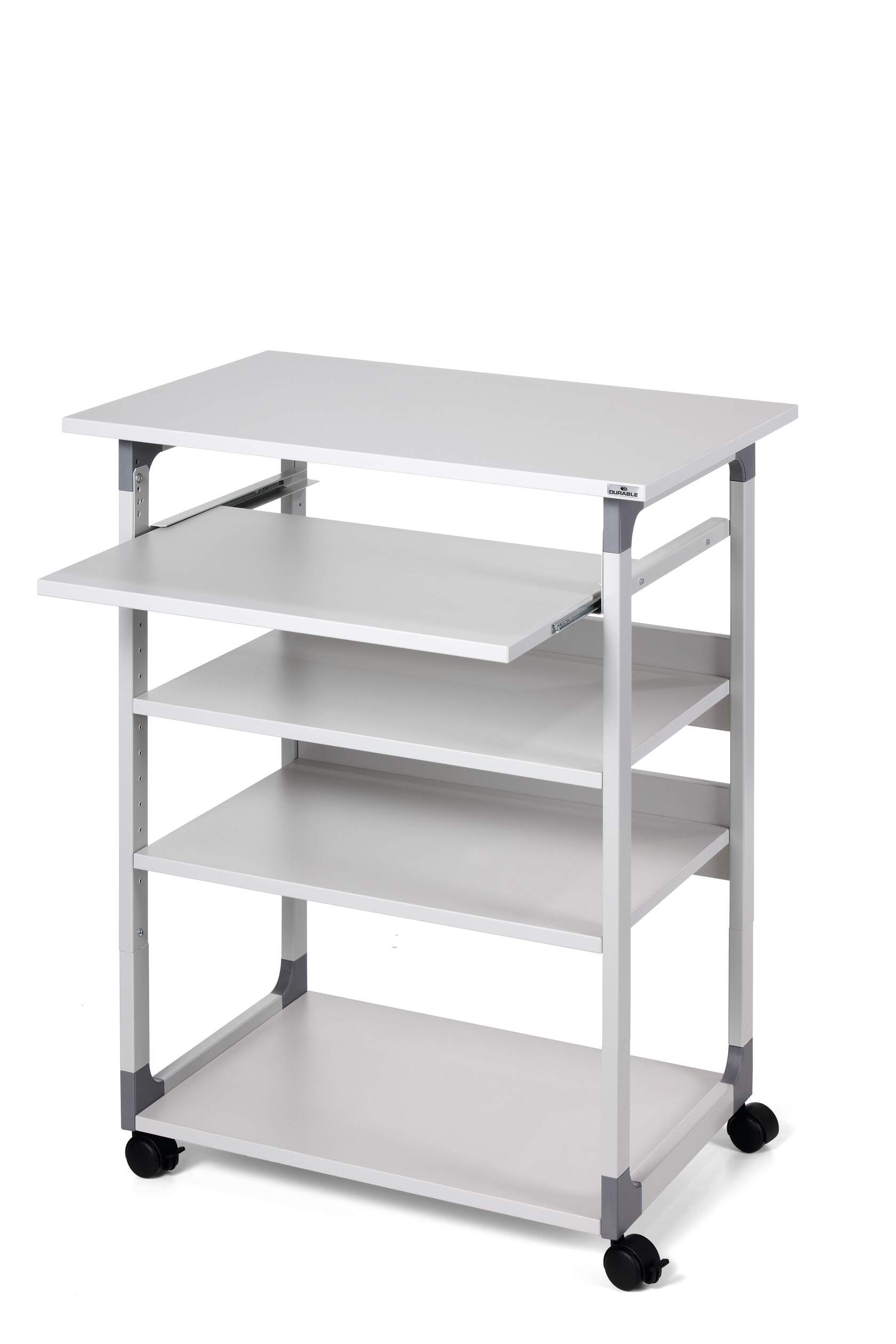Durable SYSTEM 75 VH IT-/Medizin-Fahrwagen – 75 × 53,4 × 115 cm, höhenverstellbar, grau, Stahl